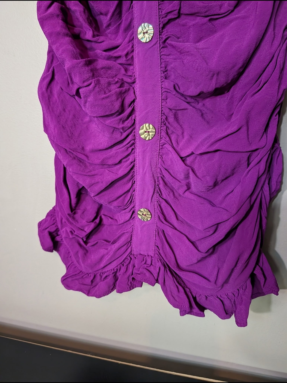 Zara Purple Ruffled Ruched Button Mini Dress - Picture 5 of 7